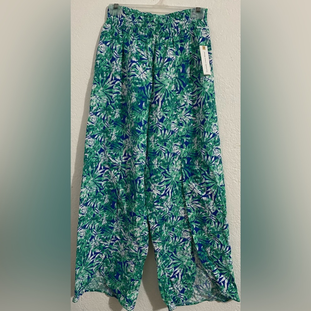 New-Land ‘n sea Wide Leg Linen Blend High Rise Pants, Front Slit ,Pull On/Medium